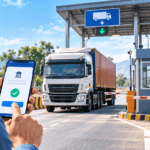 Driver paying checkpost tax online at a highway checkpost